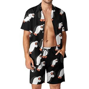 Pinguin grappige Hawaïaanse sets voor heren, 2 stuks, losse pasvorm, shirts en shorts met korte mouwen, strandoutfits, 3XL