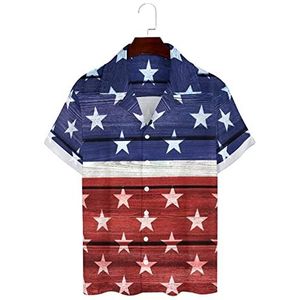 Amerikaanse vlag elementen op hout heren Hawaiiaanse shirts korte mouw Guayabera shirt casual strand shirt zomer T-shirts XL