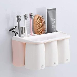 Magnetische Tandenborstelhouder Mondwater Cup Set Razor Tandpasta Storage Shelf Wandmontage Badkamer Accessoires Sets Producten van het bad (Color : 3 Cup Pink)