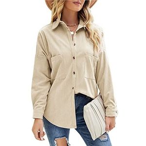 QLXYYFC Dames corduroy knoopsluiting met lange mouwen corduroy licht overhemdjack tops (Color : Beige, Size : S)