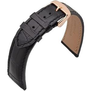 Jeniko Alligator Reliëf Koeienhuid Lederen Horlogeband 14mm 18mm 19mm 20mm 21mm 22mm Horlogebandje Rose Goud Stalen Gesp Pols (Color : Black(Black Line), Size : 22mm)