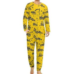 Cartoon graafmachine en tractor heren pyjama set lounge wear lange mouw top en onderkant 2 stuk nachtkleding