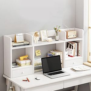 FPIGSHS Office Open Opslag Display Rack Plank, Desktop Boekenplank Organizer, Bureau Organizer Plank, Vrijstaande Boekenkast met 2 Deuren, voor Verjaardagscadeaus, Speelgoed, Home Decor, hoge MDF Board