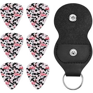 Roze Camo Flamingo Grappige Gitaar Pick Met Houder Case Dunne Medium Zware Meters Voor Bass Akoestische Gitaren