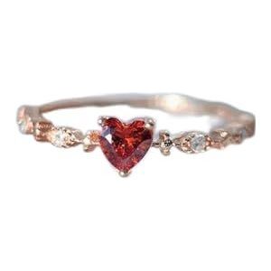 Mode charme liefde Ruby ringen voor vrouwen hart rood kristal zirkoon Ring bruiloft partij sieraden verjaardag cadeau -10-rose goud