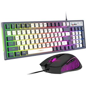 Bedraad gamingtoetsenbord en muiscombinatie, 96 toetsen 8 chroma led RGB-achtergrondverlichting, 26 toetsen anti-ghosting, ergonomisch toetsenbord met mechanisch gevoel, verstelbare 3600 DPI-muizen,