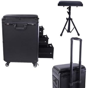 Tattoo Opbergbox Met 3 La-des En Verstelbaar Werkstation, Mobiele Make-up Artist Kar Op Wielen Met Slot, Professionele Beauty Trolley Voor Salon Studio Gebruik