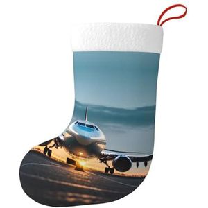 MGGAklp Vliegtuig In De Avond Licht Print Kerst Kousen Snoep Zakken Voor Familie Vakantie Party Kerstboom Decoraties