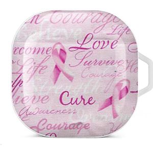 Schattig lint borstkanker bewustzijn oordopjes hoesje compatibel met Samsung hard shell beschermhoes witte stijl