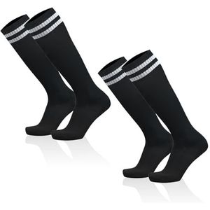 SKHAOVS 2 paar lange voetbalsokken voor kinderen, kniehoge sokken, ademende elastische sportsokken, trainingssokken 5-12 jaar, zwart