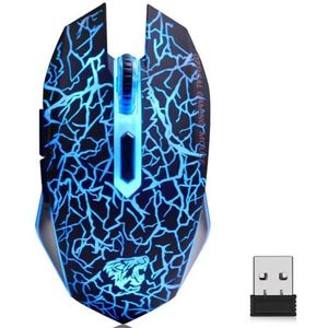Uiosmuph M2 Draadloze gamingmuis, led, stil, optische muis, draadloos, oplaadbaar met USB-ontvanger, 3 instelbare DPI en 6 toetsen, voor Mac/Computer/PC/Laptop- zwart