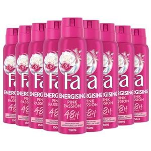 Fa Pink Passion Deospray (9 x 150 ml), deodorant met de zoete geur van roze roos, deodorant zonder aluminium voor maximaal 48 uur bescherming tegen deodorant, laat geen deodorantresten achter op de