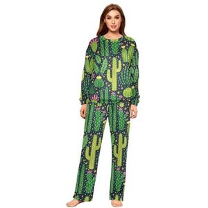 YOUJUNER Pyjama sets voor vrouwen, groene cactus cactus patroon winter warme nachtkleding zomer loungewear set pyjama nachtkleding set, Meerkleurig, S