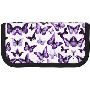 gopoo Wit Paars Vlinders Leuke Canvas Potlood Pouch - Georganiseerde Opslag voor Reizen & Dagelijks Gebruik Etui, Make-up Pouch