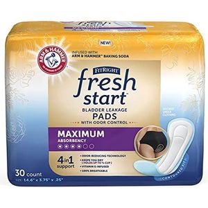 FitRight Fresh Start Postpartum en incontinentiepads voor vrouwen, maximaal absorptievermogen (30 tellen), blaaslekkagepads met de geurbeheersende kracht van ARM en hamer (30 stuks, 1 stuks)