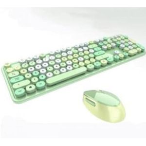 QPSJXN Kleurrijk draadloos toetsenbord en muis set met ronde toetsenbordcaps en 2,4 GHz volledige grootte schrijfmachine-stijl met computers (groen)