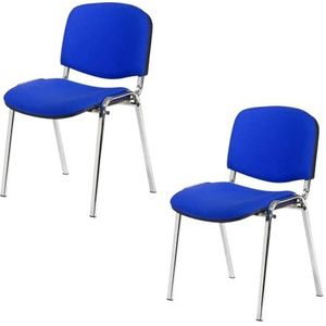 Büro & More 2-delige set bezoekersstoel, chroom, ISO, comfortabele conferentiestoel, stapelbaar, met gevoerde zitting en rugleuning, blauw