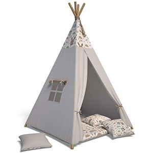 Best For Kids Speeltent, tipi-tent, indianenwigwam voor kinderen met accessoires (grijze dier)