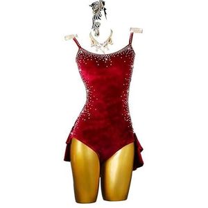 Yhwacyznm Rugloze Latijns Amerikaanse dansjurken Fluwelen tango ballroomkostuum met strass danskleding voor rumba Slim fit Salsa dansrok Elastisch en ademend,Rood,L