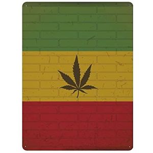 Wiet Blad op Rastafari Muur Vlag Retro Metalen Tin Sign Muur Decor Grappige Nieuwigheid Metalen Teken Creatief Cadeau Voor Cafe Bar Restaurant Supermarkt Winkel