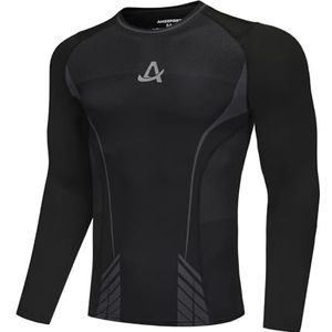 AMZSPORT Compressieshirt voor heren, thermo-jersey, lange mouwen, voor wielrennen, hardlopen, sport, Tech zwart, M