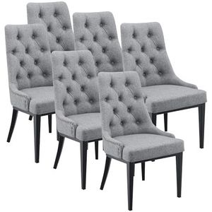 [en.casa] Eetkamerstoel set van 6 Chester stoelen gestoffeerd metalen poten Chesterfield patroon 100x53x60 cm lichtgrijs