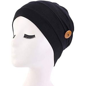 Asudaro Hijab Hoofddoek voor dames, moslim vrouwen, sjaal, hoofdbedekking, islamitische tulband, bandana, haardoek, beanie, mutsen met knop voor chemotherapie, , chemo, haaruitval, slaap, zwart