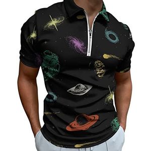Kleur Universe Patroon Mannen Polo Shirt Rits T-shirts Casual Korte Mouw Golf Top Classic Fit Tennis Tee