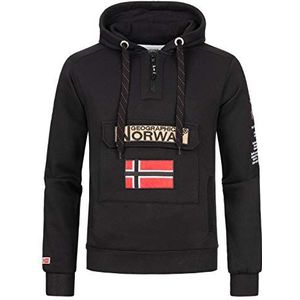 Geographical Norway Gymclass Heren - Hoodie voor Mannen Kangoeroe Pocket Zip UK - Sweatshirt Logo Pullover Hoody Warm Lange Mouw - Truien Heren Lente Zomer Herfst Winter, Zwart, XL