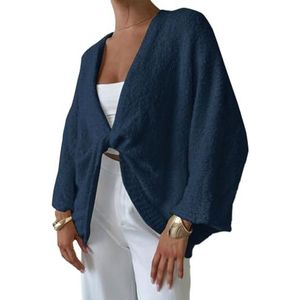 Cropped Wikkeltrui for Dames, Oversized Vleermuismouwentrui Met Gedraaide Voorkant en Gebreide Top Met V-hals(Blue,S)