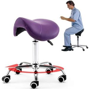 FXLUHAY Draaistoel Professionele Draaistoel voor Tandheelkunde, Verstelbare 18 7/8""-23 5/8"" Salon Rolling Kruk, Heavy Duty Zadellift Stoel voor Schoonheid/Kantoor (Paars)