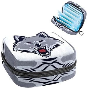 Maandverband Opbergtas,Draagbare maandverband Opbergzak,Wild Wolf Face, Meerkleurig, 4.7x6.6x6.6 in/12x17x17 cm