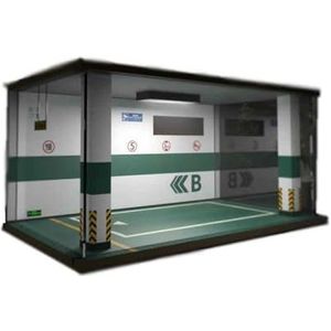Parkeerplaatsmodel 1/24 ondergrondse garage scène houten parkeerplaats model simulatie automodel stofkap verlichting ornamenten (Color : 725101 green)