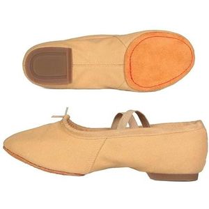 Dansschoenen Doek Natuurlijk Lederen Ballet Dansschoenen voor Vrouwen Middelste Hak Zachte Jazz Salsa Dansschoenen Sneakers voor Meisjes Yoga Schoenen, 1cm Hiel Doek Toast, 40.5 EU