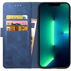 Rosso Element Book Case Wallet Hoesje Geschikt voor voor iPhone 13 Pro Max | Portemonnee | 3 Pasjes | Magneetsluiting | Stand Functie | Blauw