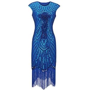Kanpola Flapperjurk voor dames, retro jaren '20-jurk, feestjurk, glitter, kwastjes, cocktailjurk, Great Gatsby-jurk, dameskostuum, 22, blauw, 44