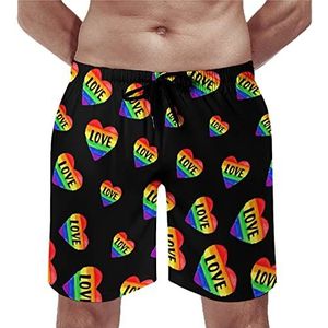 Liefde Hart LGBT Pride Mens Beach Shorts Sneldrogende Board Shorts Mesh Voering Strandbroek Gym Zwembroek 2XL