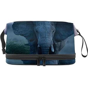 Make-up tas - grote capaciteit reizen cosmetische tas, Afrikaanse olifant, Meerkleurig, 27x15x14 cm/10.6x5.9x5.5 in