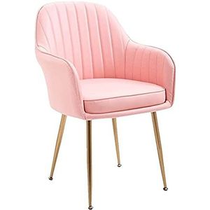 GEIRONV 1 stks eetkamerstoelen, moderne lederen hoge achterkant gewatteerde woonkamer appartement balkon fauteuil metalen poten lounge stoelen Eetstoelen (Color : Pink)