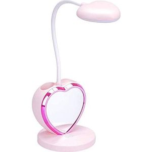 Flisdtry Led-bureaulamp voor meisjes, oplaadbare led-bureaulamp met USB-oplaadpoort en penhouder, oogverzorgend dimbaar roze