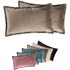 Moon Flora, Set van 2 kussenhoezen, sierkussenovertrekken, ca. 30 x 50 cm, in luxe fluwelen look (taupe)