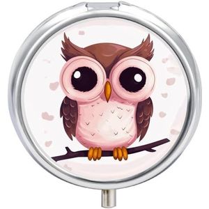 Leuke Uil Pil Doos 3 Compartiment Reizen Pil Organizer 3 Times A Day Leuke Mini Pil Case voor Portemonnee & Pocket Draagbare Metalen Geneeskunde Doos met Spiegel Ronde Dagelijkse Geneeskunde Vitamine