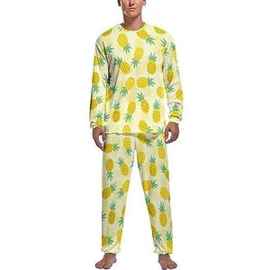 Ananas Splash Zachte Heren Pyjama Set Comfortabele Lange Mouw Loungewear Top En Broek Geschenken XL