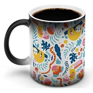 Leuke Dierlijke Karakters Toekan Luiaard Leuke Grafische Koffie Cup Met Handvat Hot Veranderende Keramische Reizen Mok Voor