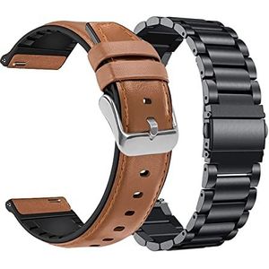 Jeniko 2 stuks Metalen Band + Lederen Band for Huami GTR47 42mm Silicon Lederen Armband Compatibel Met Huami Tempo Stratos Band 22mm 20(F,22- GTR 2)