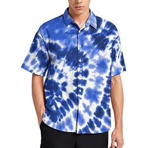Blue Tie Dye heren T-shirt met korte mouwen casual button down zomer strand top met zak