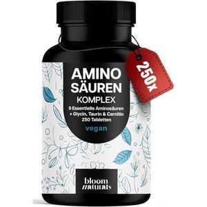 Aminozuren Complex Hooggedoseerd – 250 Tabletten – 6105 mg per Dagdosering met 9 Essentiële Aminozuren + Glycine, Taurine & Carnitine – Eiwit Supplement – Vegan & Geproduceerd in Duitsland
