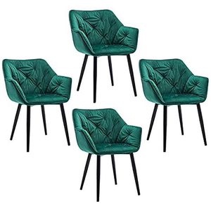 GEIRONV Moderne fluwelen eetkamer set van 4, 45 × 44 × 80cm woonkamer slaapkamer fauteuil met metalen poten lounge zijkant Eetstoelen (Color : Green, Size : Black feet)