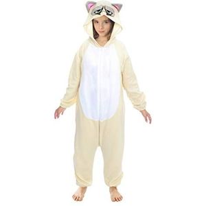 Generique - Grumpy Cat-overall kostuum voor kinderen dierenoverall beige-grijs - 152 (11-12 jaar)
