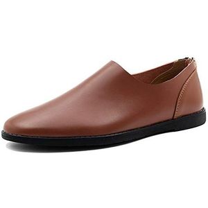 Formele Oxford-schoenen for heren, instapper, ronde neus, kunstleer, antislip rubberen zool, antislip blokhak, buiten (Color : Brown, Size : 44 EU)